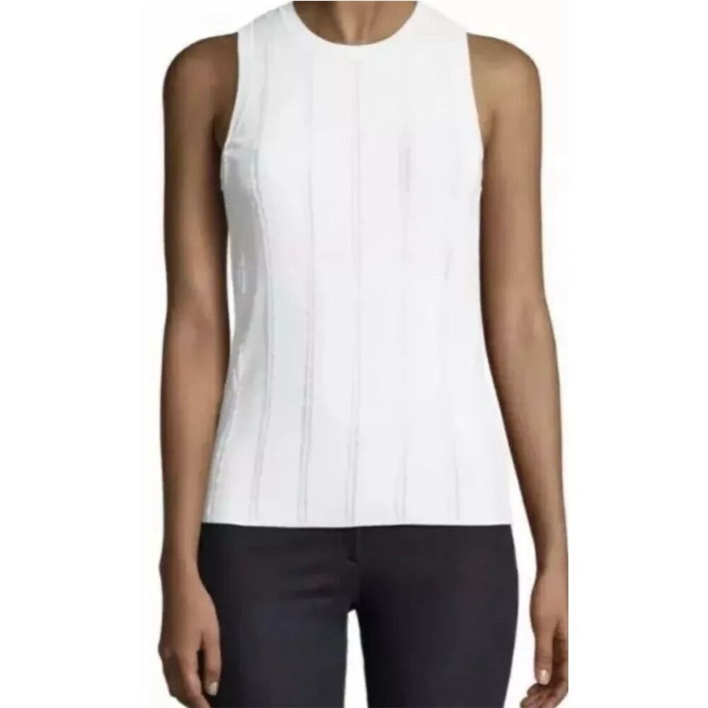 Theory Women's Fringe Shell Tank Top White Size Large Sleeveless